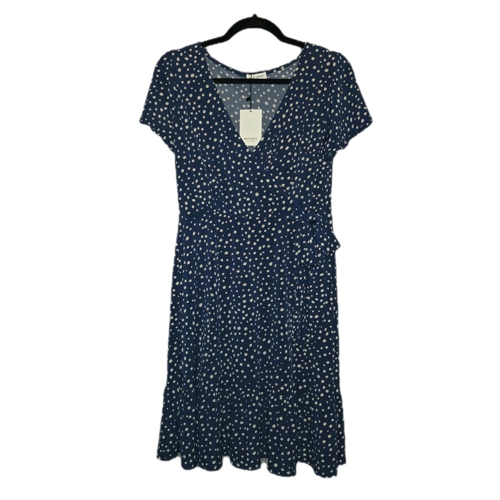 Petite Assembly Polka Dot Wrap Dress Women's Medium Petite‎ Short Sleeves NWT